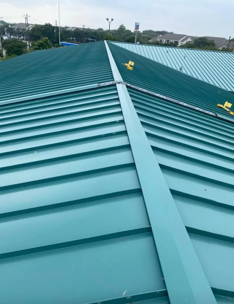 Green commercial metal roof ridge and valley for Metal Roof Repair in Galion